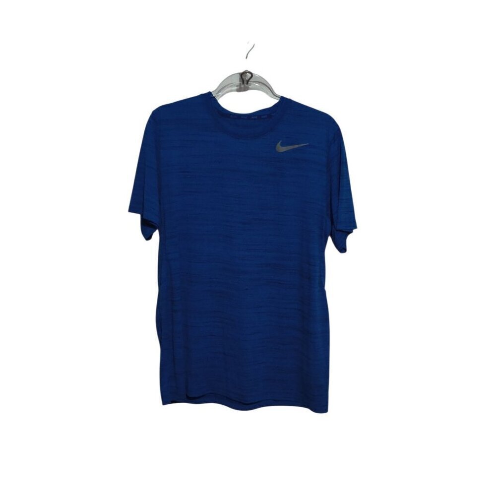 NIKE Men's Gray Logo Dri-FIT Short Sleeve T-Shirt Size Large Blue Heathered